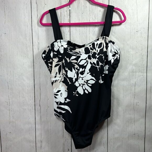 Swimsuits For All Womens One Piece Swimsuit Size 18 Floral Black & White Beachy - Picture 2 of 15
